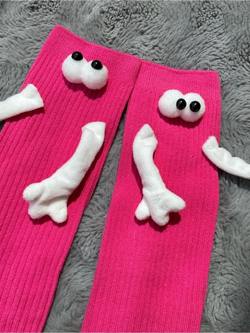 Kids Pink Character Socks with Plush Eyes & magnetic hands that hold each other